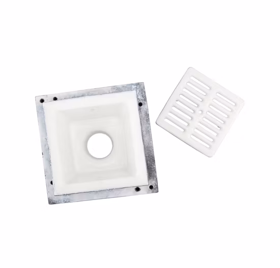 Fregadero de piso cuadrado de hierro fundido con brida de anclaje